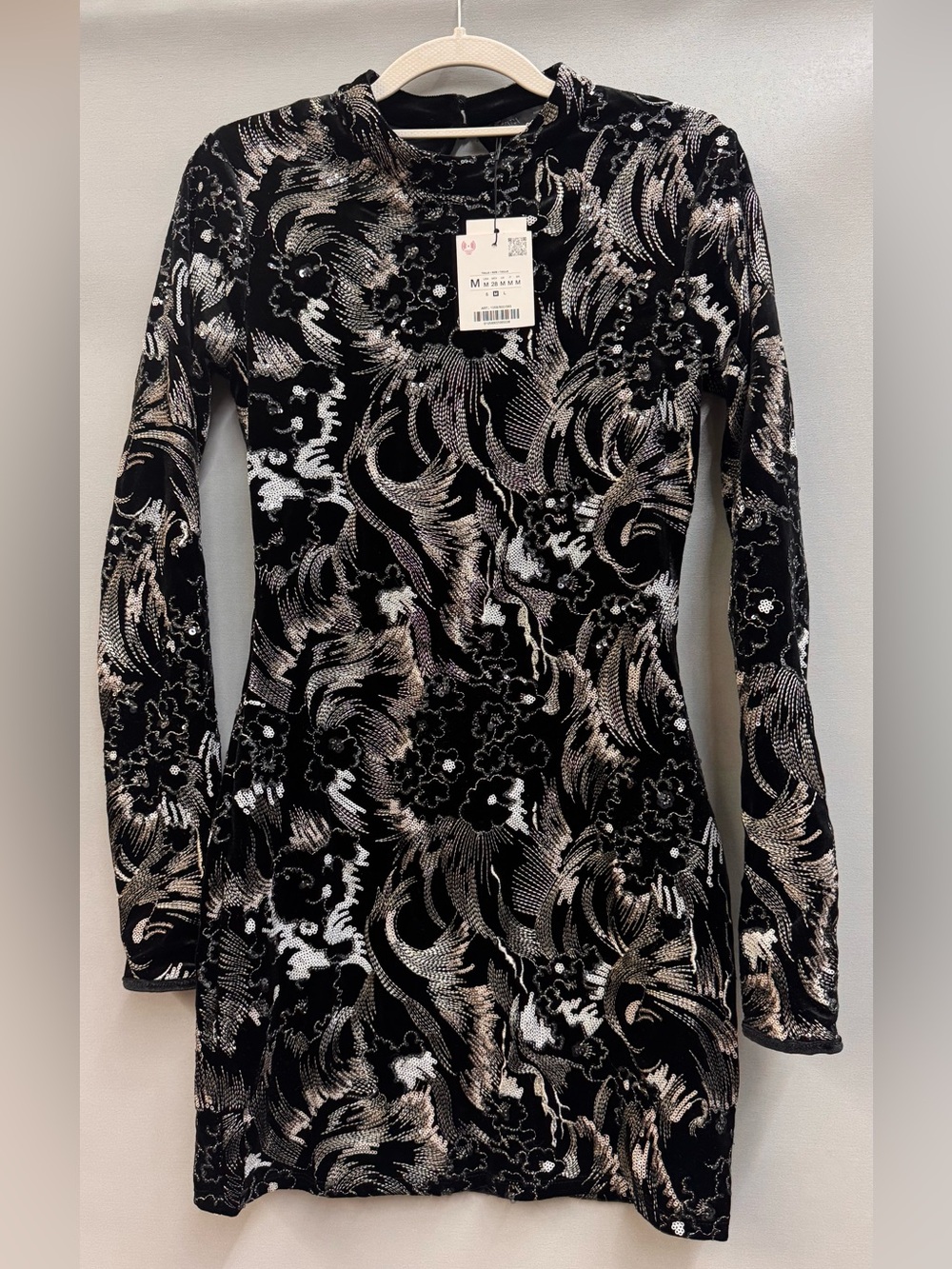Zara Black Dress with Silver Metallic Swirl Detail
